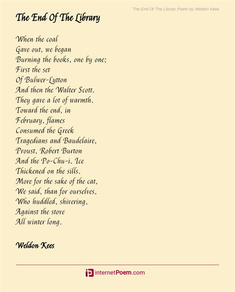 The End Of The Library Poem By Weldon Kees