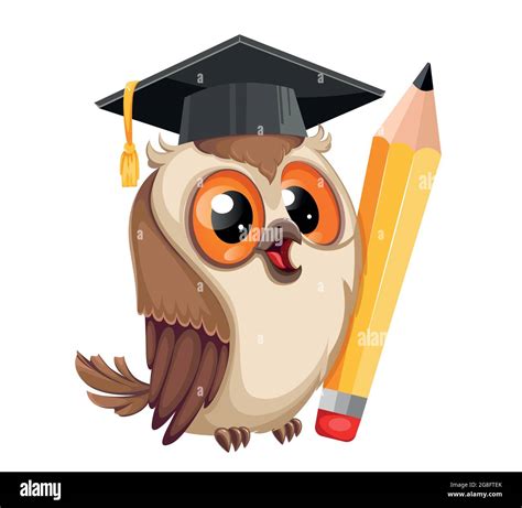 Owl In Graduation Cap Holding Big Pencil Back To School Wise Owl