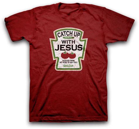 christian t shirt red catch up with jesus ketchup kerusso mens brand christian tee shirts