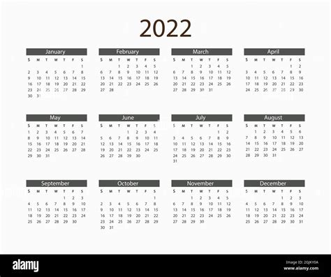 2022 Años Calendario Las Semanas De Ilustración Vectorial Comienzan