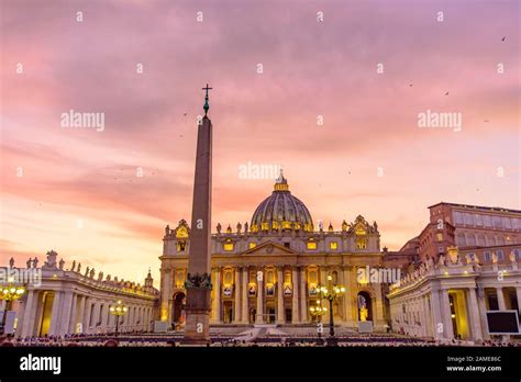 Sunset View Of St Peters Basilica In Vatican City The Largest Church