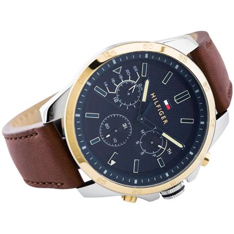 Tommy Hilfiger Mens Decker Chronograph Blue Dial Leather Strap Watch