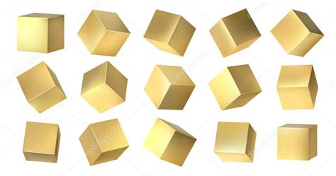 Cubos Dorados Bloques 3d Realistas De Metal Amarillo Desde Diferentes