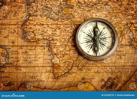 Old Vintage Compass On Ancient Map Stock Image Image Of World Grunge