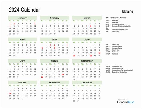Holiday Calendar 2024 For Ukraine Monday Start