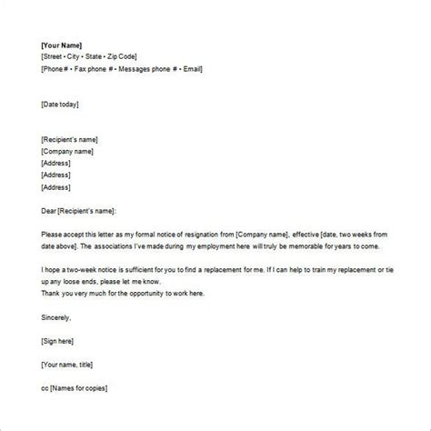 10 Email Resignation Letter Templates Free Sample Example Format