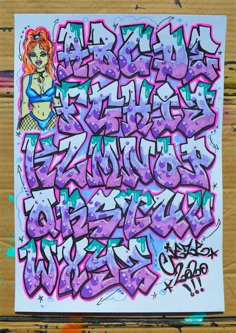 Graffiti Font Alphabet Pink And Purple Urban Funky Text Original