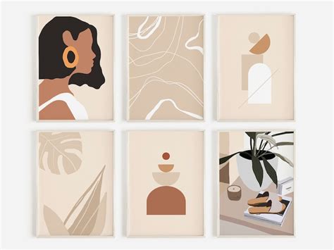 Khaki Minimalist Art Set Of 6 Prints Boho Gallery Wall Set Etsy