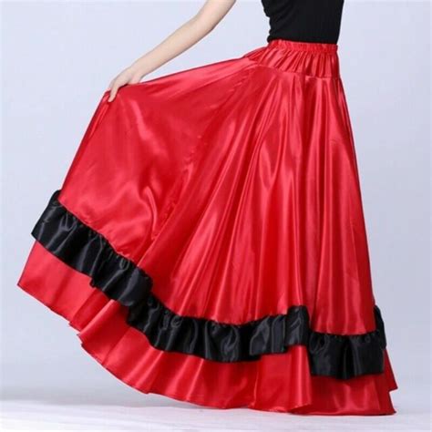 Ladies Satin Dance Skirt Spanish Flamenco Modern Ruffle Ballroom Costume Classic Ebay
