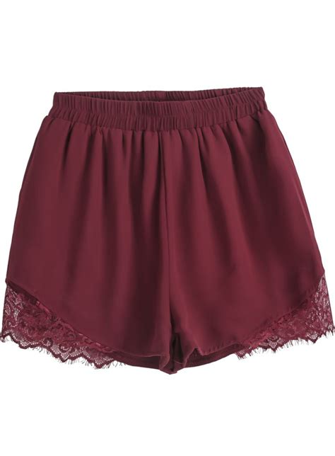 Red Elastic Waist Contrast Lace Chiffon Shorts 1433 Flowy Shorts Lace Shorts Red Shorts