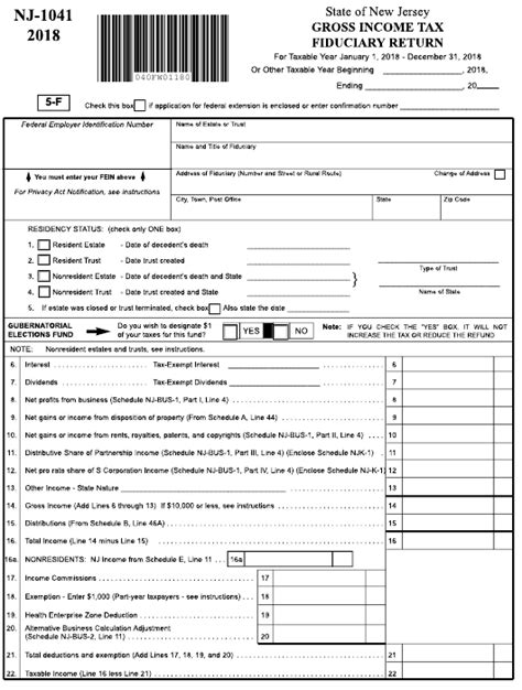Form Nj 1041 2018 Fill Out Sign Online And Download Fillable Pdf