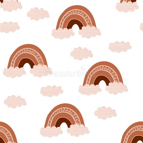 Seamless Pattern With Boho Rainbows And Clouds Stock Vector