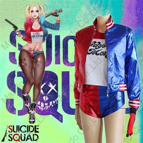 Women Batman Suicide Squad Harley Quinn Cosplay Costumes Jacket T Shirt Shorts Gloves 4pcs