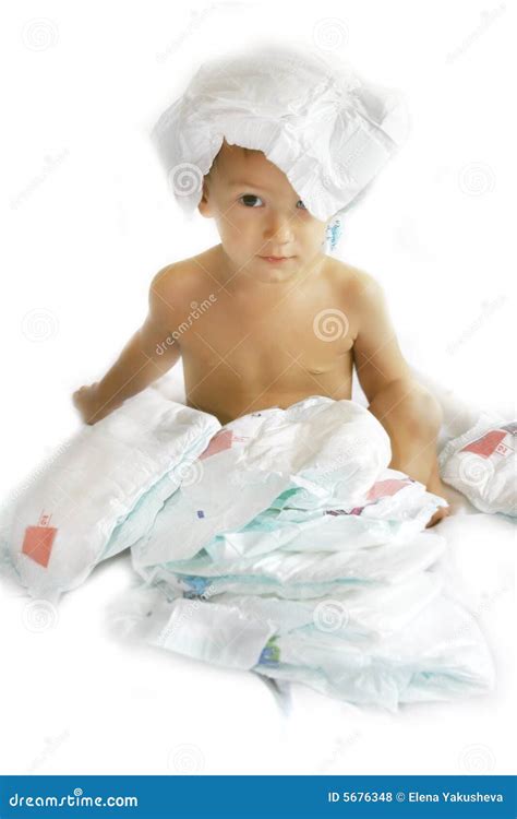 Baby Boy Playing With Diapers Royalty Free Stock Photos Image 5676348