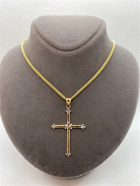 14k Solid Gold Cross Necklace 235 Inches 15mm Etsy