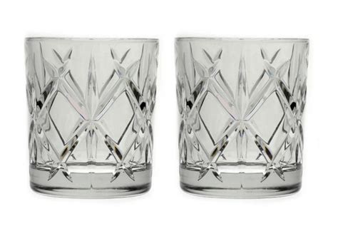 Double Old Fashioned Crystal Glasses Wedge Cross Cut