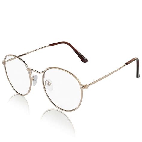 Retro Round Fake Glasses Clear Lens Gold Metal Frame Eyeglasses For Women And