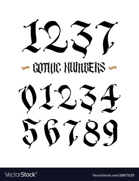 Set Gothic Numbers Handwritten Latin Font Vector Image
