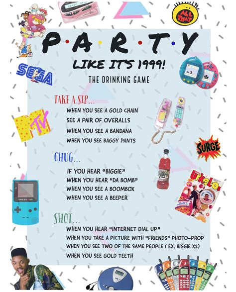 90s Party Drinking Game Printable 90s Birthday Party Theme For Adults