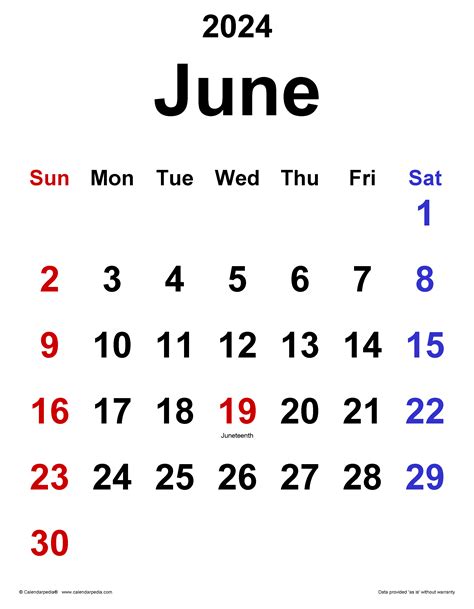 June 2024 Calendar Templates For Word Excel And Pdf