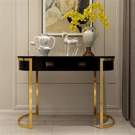 Oval Entryway Accent Table With Storage Black Console Table 2 Drawer