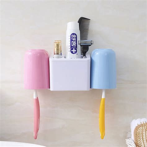 Suction Toothbrush Holder Set Wall Mounted Bathroom Toothpaste Plastic