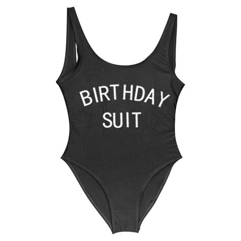 Birthday Suit Slogan Swimsuit One Piece Swimsuit Women Print Bodysuit