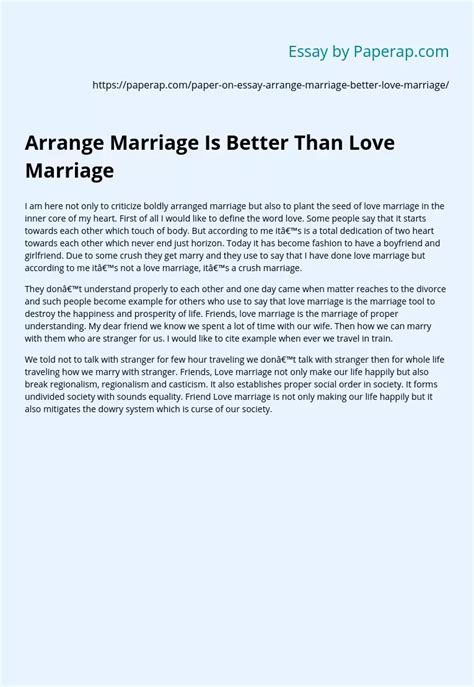 Arrange Marriage Is Better Than Love Marriage Free Essay Example