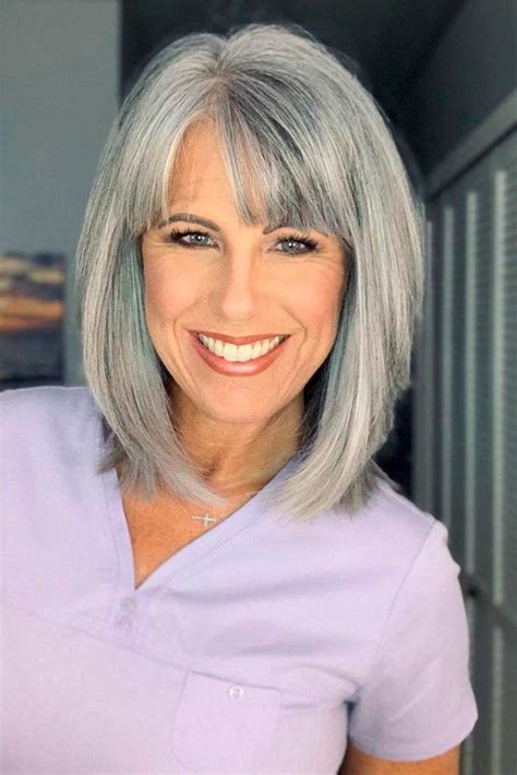 55 Bang Hairstyles For Older Women That Will Beat Your Age Long Hair