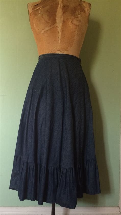 Vintage Denim Prairie Skirt W Ruffle Bottom Super Light Etsy