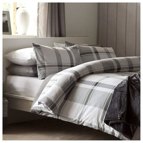 Belledorm Brushed Cotton Boston Check Duvet Cover Set Grey Double