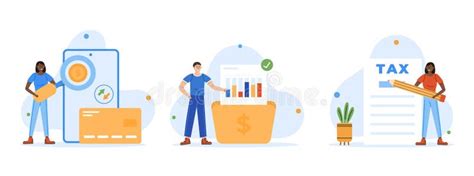 Financial Management Illustration Set Characters Investing Money