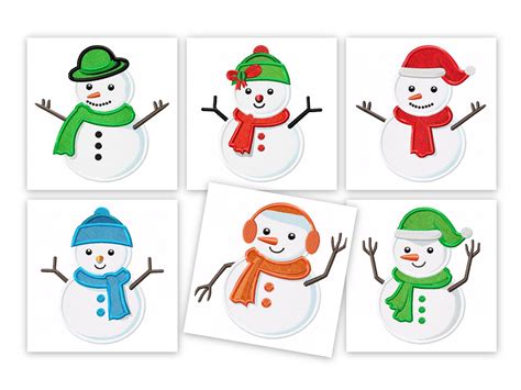 6 Cute Snowmen Applique Pack Snowman Embroidery Cute Snowman Snowmen