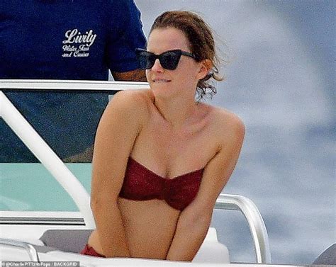 Exc Emma Watson Puts On Busty Display In A Tight Burgundy Bikini During Sun Soaked Barbados