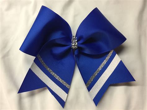Royal Blue Cheer Bow Silver And White Tails All Colors Available By Brendascheerbows On Etsy