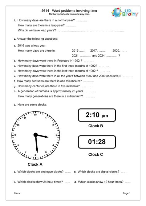 Word Problems Involving Time Measuring In Year 5 Age 9 10 By