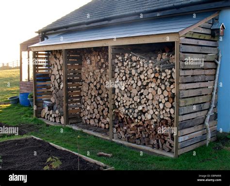 Wood Log Store On Side Of House Widemouth Bay Bude Cornwall Uk