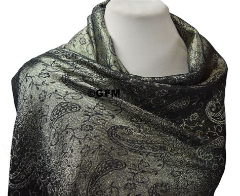 SECONDS GFM Pashmina Style Sparkly Scarf P001 Black And Gold Etsy