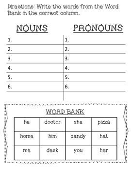 Noun And Pronoun Worksheets