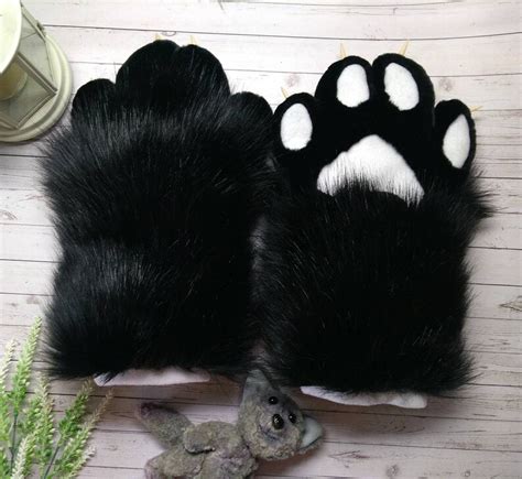 Black Fur Paws With Whate Pads Costume Paws For Costume Etsy