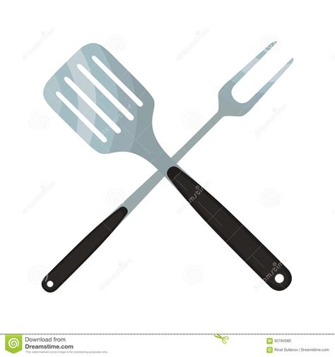Spatula Barbecue Fork Logo For Barbecue Grill Party Flat Style