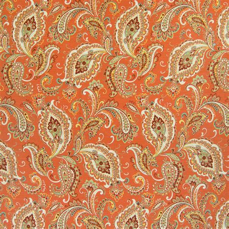 Russet Orange Paisley Prints Upholstery Fabric