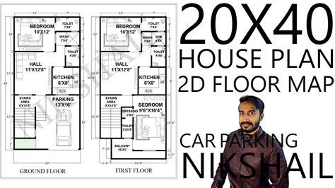 20x40 House Plan Map With Car Parking By Nikshail Youtube