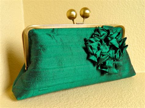 Emerald Green Silk Clutch With Ruffle By Simplyclutch On Etsy Silk