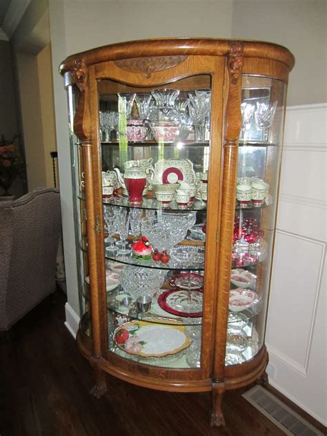 Oak Curved Glass China Cabinet Victorian Home Decor Antique China