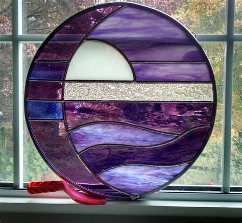 Moon And Sun Over Water Round Stained Glass Panel Suncatcher