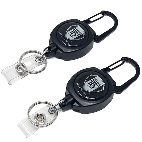 2 pack heavy duty retractable badge reel with id holder strap and keychain strong carabiner
