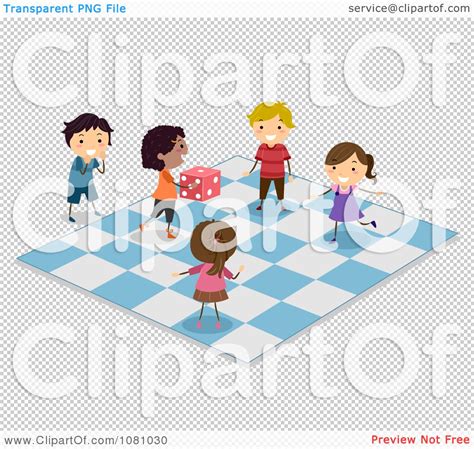 Clipart Stick Kids Playing On A Giant Game Board Royalty Free Vector