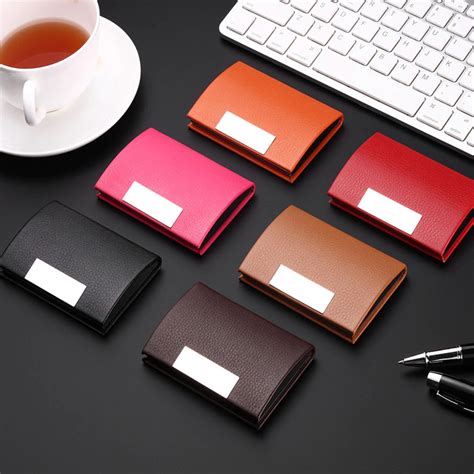 Women Men Personalized Leatherette Stainless Steel Business Card Case