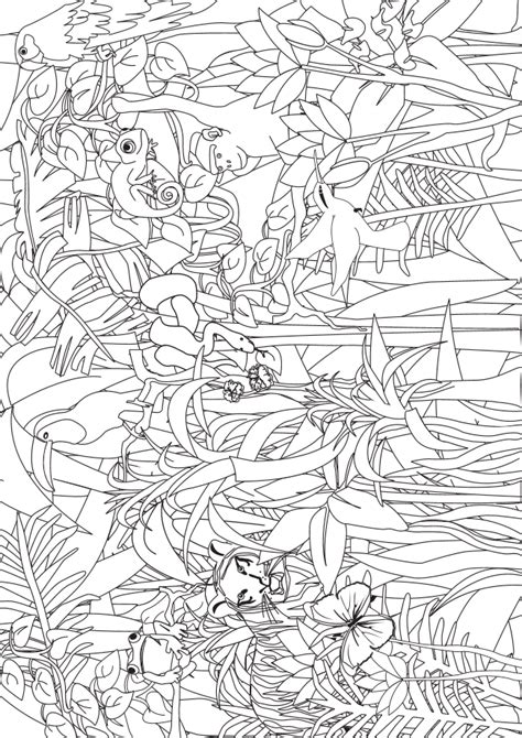 Various animals in a forest, to print and color for free. Jungle - Coloring Page | Jungle coloring pages, Jungle ...